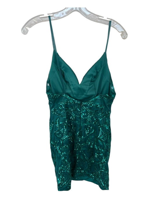 JVN by Jovani Size 2 Teal Green Polyester Sequin Spaghetti Strap V Neck Dress Teal Green / 2