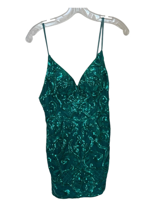 JVN by Jovani Size 2 Teal Green Polyester Sequin Spaghetti Strap V Neck Dress Teal Green / 2
