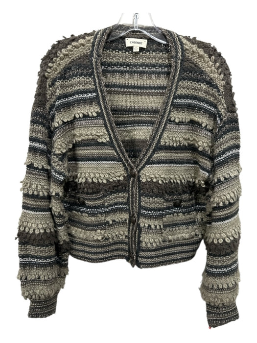 L'agence Size S Taupe & Black Acrylic Open Knit Button Down Stripe Cardigan Taupe & Black / S