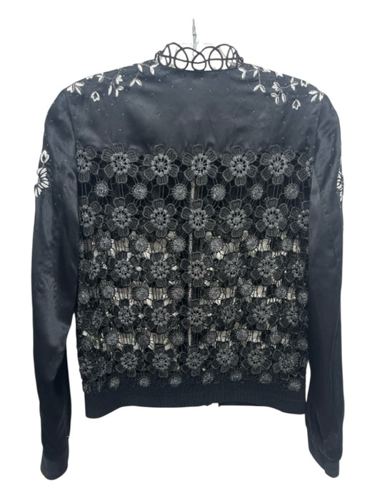 Elie Tahari Size XS Black & White Print Polyester & Silk Zipper Crochet Jacket Black & White Print / XS