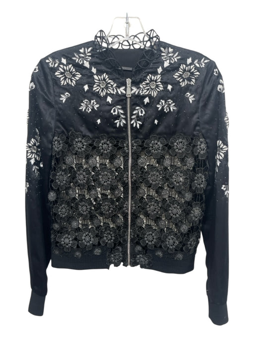 Elie Tahari Size XS Black & White Print Polyester & Silk Zipper Crochet Jacket Black & White Print / XS