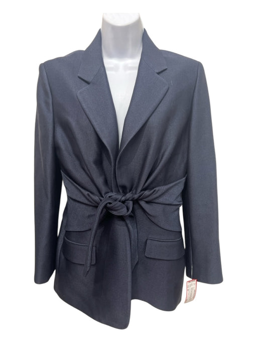 Gabriela Hearst Size 42 Navy Virgin Fleece Blend Tie Front Gathered Jacket Navy / 42