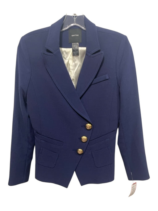 Smythe Size 6 Navy Polyester GHW Assymetric Long Sleeve Blazer Jacket Navy / 6