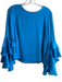 Milly Size 6 Aqua Silk Blend Round Neck Long Flutter Sleeves Clasp Back Top Aqua / 6
