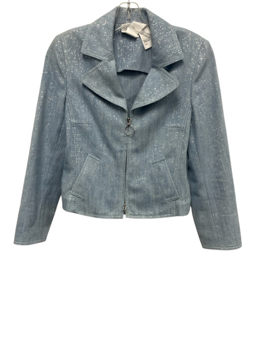 Akris Punto Size 4 Light Blue & Silver Cotton Blend Splatter Lapel Jacket Light Blue & Silver / 4