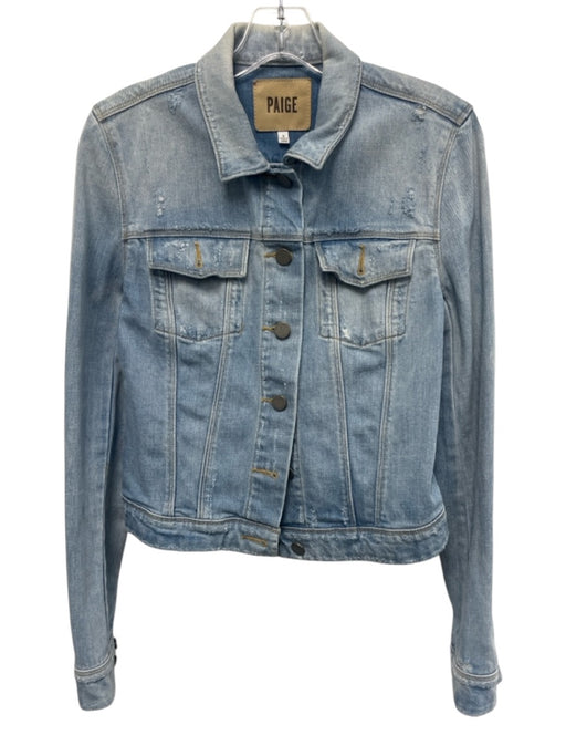 Paige Size S Light Wash Cotton Blend Distressed Faded Detail Button Front Jacket Light Wash / S