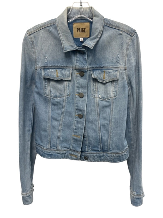 Paige Size S Light Wash Cotton Blend Distressed Faded Detail Button Front Jacket Light Wash / S