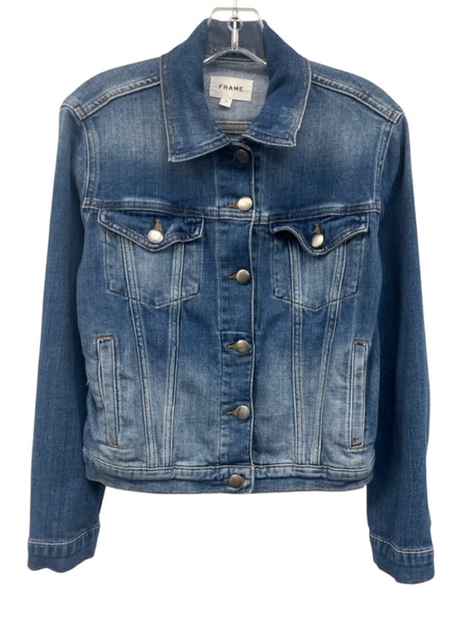 Frame Size S Mid Wash Cotton Blend Faded Detail Button Front Jacket Mid Wash / S