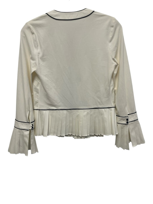 Anne Fontaine Size 38/S White & Black Cotton Blend Pleated Contrast Piping Top White & Black / 38/S