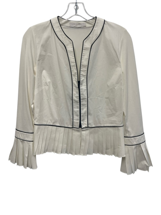 Anne Fontaine Size 38/S White & Black Cotton Blend Pleated Contrast Piping Top White & Black / 38/S