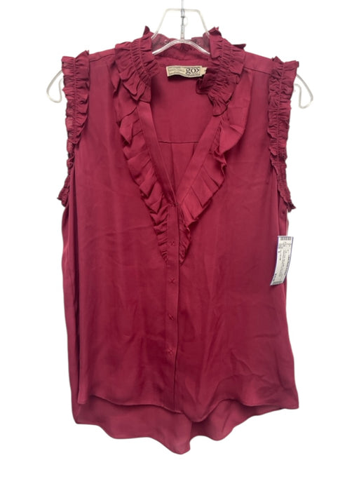 Go > Go Silk Size S Berry Pink Silk Ruffle Trim V Neck Sleeveless Top Berry Pink / S
