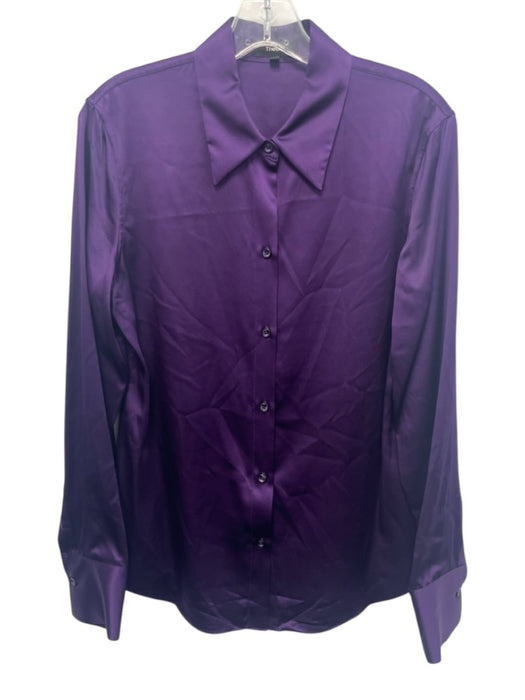 Theory Size M Purple Silk Blend Satin Button Down Long Sleeve Top Purple / M