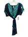 Figue Size S Navy Blue, Green & White Silk Embroidered Geometric Dress Navy Blue, Green & White / S