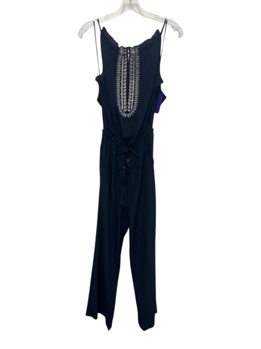 Tory Burch Size S Navy Blue & White Silk Embroidered Drawstring Waist Jumpsuit Navy Blue & White / S