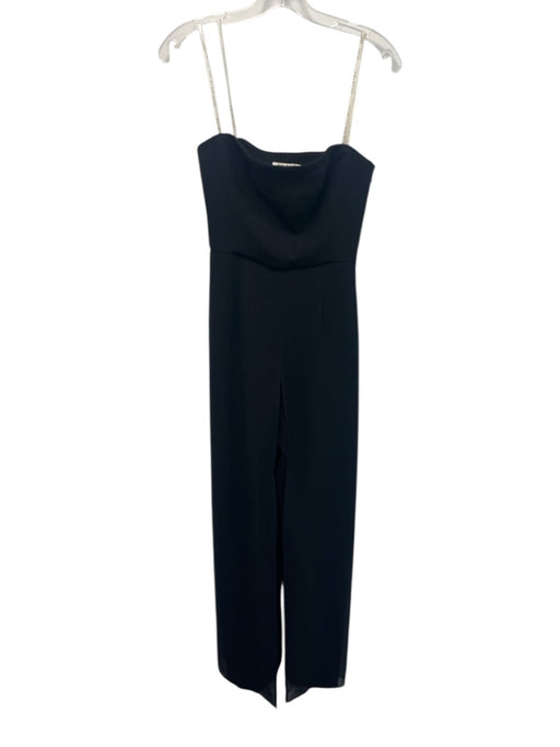 Halston Heritage Size 4 Black Polyester Sheer Overlay Strapless Boning Jumpsuit Black / 4