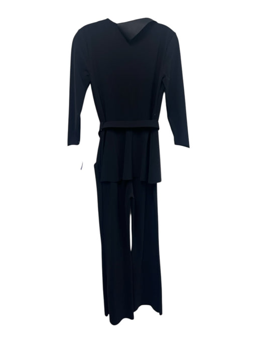 Chiara Boni Size 40/XS Black Polymide Blend Satin Belted Lapel Jumpsuit Black / 40/XS