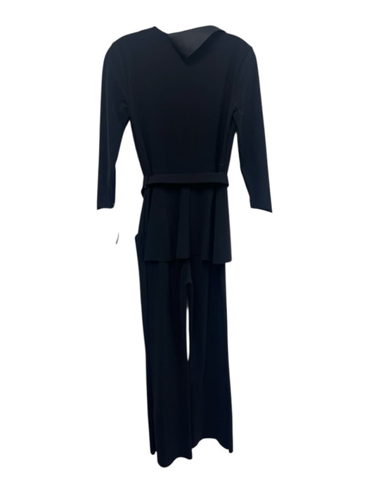Chiara Boni Size 40/XS Black Polymide Blend Satin Belted Lapel Jumpsuit Black / 40/XS