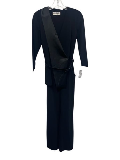 Chiara Boni Size 40/XS Black Polymide Blend Satin Belted Lapel Jumpsuit Black / 40/XS