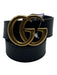 Gucci Black Leather Gold Tone Hardware Logo Peg Buckle Belts Black / 32