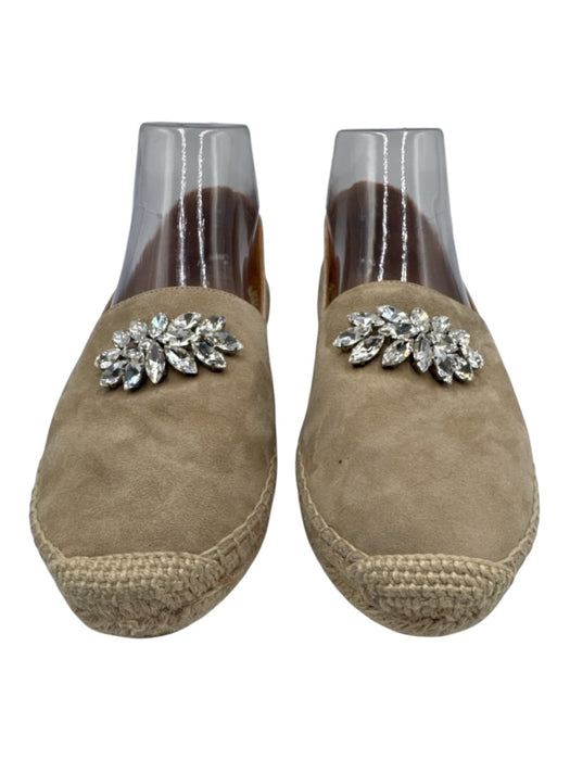 Miu Miu Shoe Size 38 Taupe & Beige Suede Crystal Embellished Detail Flats Taupe & Beige / 38