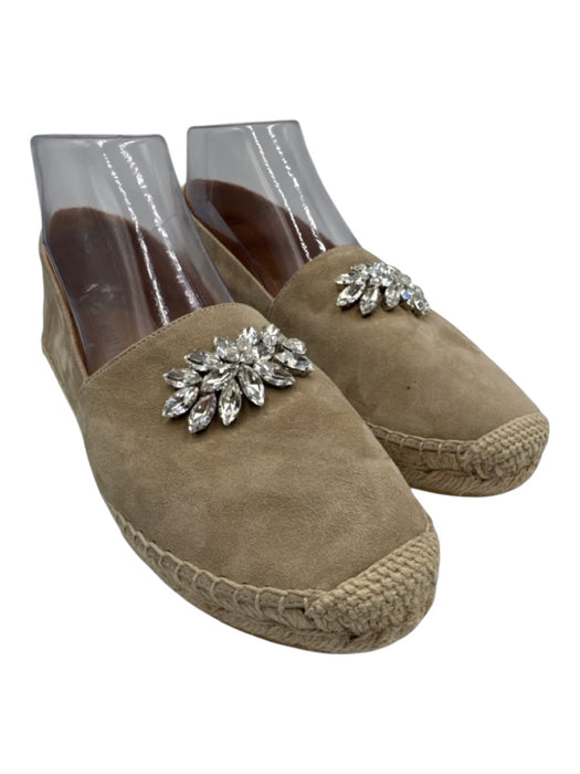 Miu Miu Shoe Size 38 Taupe & Beige Suede Crystal Embellished Detail Flats Taupe & Beige / 38