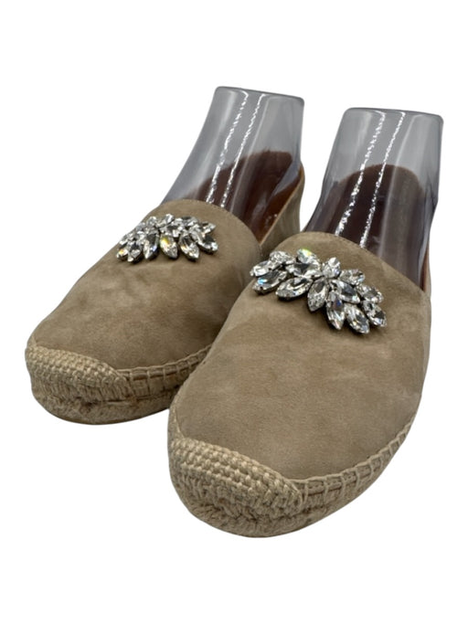 Miu Miu Shoe Size 38 Taupe & Beige Suede Crystal Embellished Detail Flats Taupe & Beige / 38