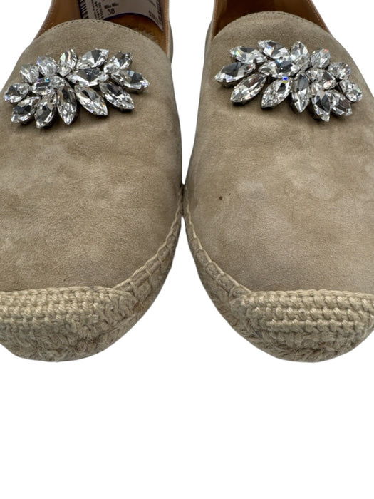 Miu Miu Shoe Size 38 Taupe & Beige Suede Crystal Embellished Detail Flats Taupe & Beige / 38