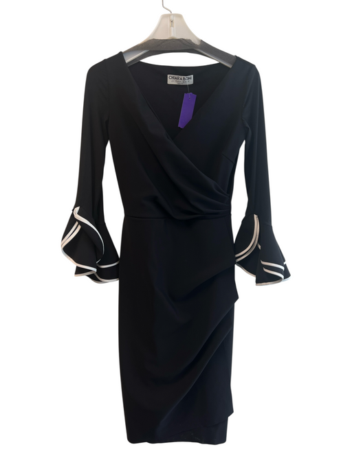 Chiara Boni Size 42 Black Polyamid Long Sleeve Crossover Trumpet Sleeve Dress Black / 42
