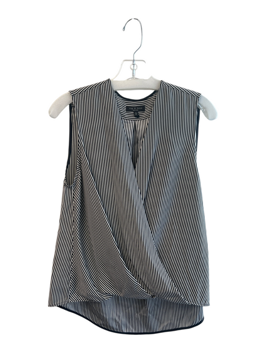 Rag & Bone Size S Black & White Silver V Neck Stripe Sleeveless Faux Wrap Top Black & White / S