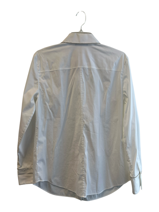 Lafayette 148 Size 8 White Cotton Long Sleeve Bedazzled Collar Button Down Top White / 8