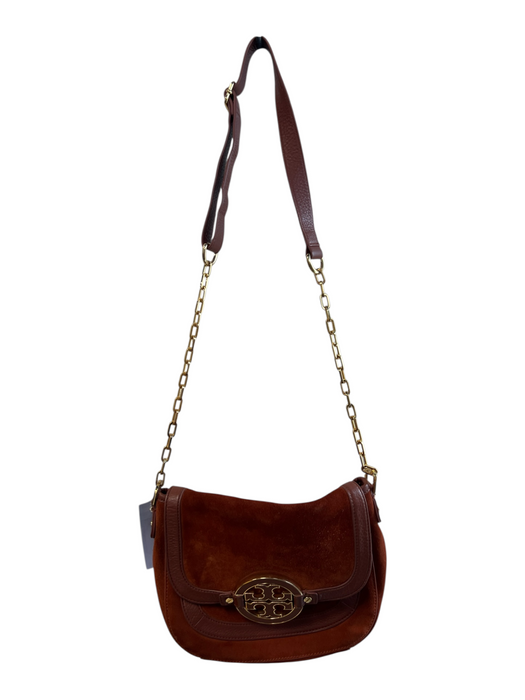 Tory Burch Orange Leather gold tone metal Double T Logo Flap Closure Purse Orange