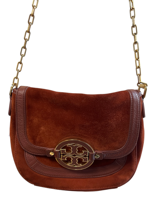Tory Burch Orange Leather gold tone metal Double T Logo Flap Closure Purse Orange