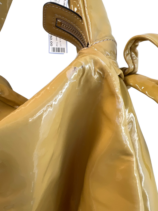 Gucci Yellow Patent Leather Gold-Tone Crest Medallion Tie Detail Top Zip Bag Yellow