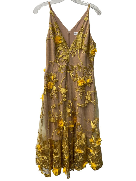 Dress the Population Size Large Yellow Nylon Blend Appliques V Neck Dress Yellow / Large