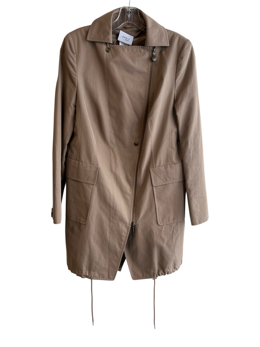 Akris Punto Size 12 Tan 100% Cotton Solid Assymetric Zip Trench Jacket Tan / 12