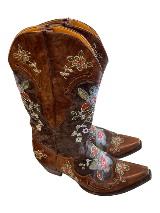 Old Gringo Shoe Size 10 Brown Leather Embroidered Floral Pull On Cowboy Boots Brown / 10