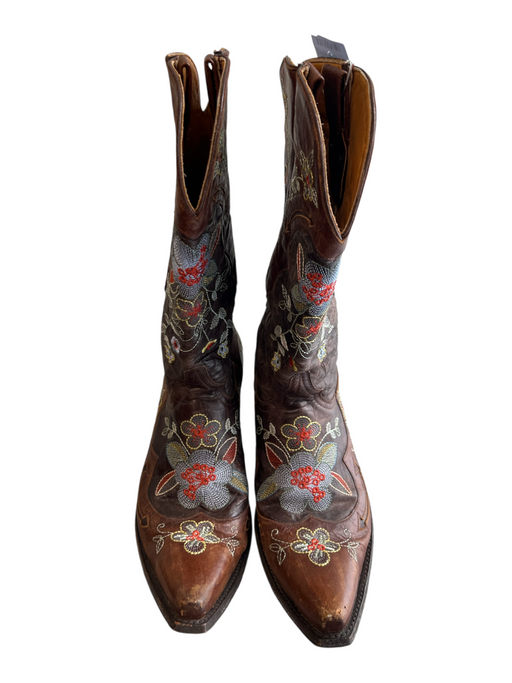 Old Gringo Shoe Size 10 Brown Leather Embroidered Floral Pull On Cowboy Boots Brown / 10