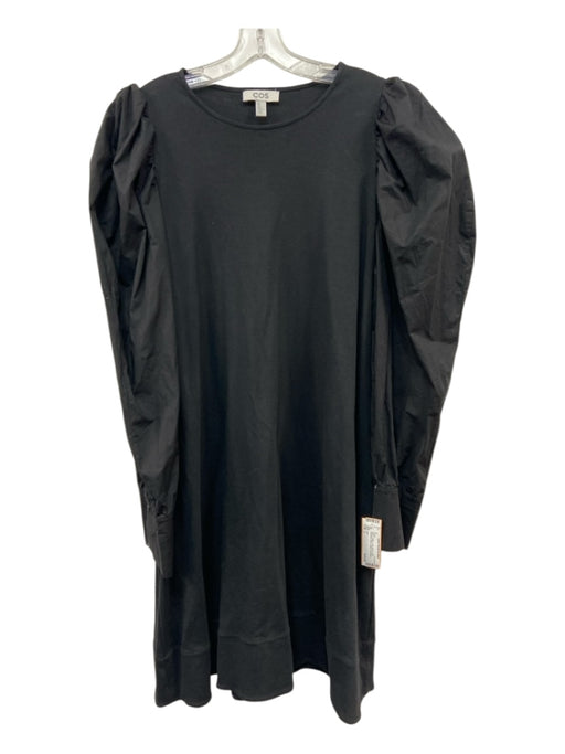 COS Size L Black Cotton Long Sleeve Puff Shoulder Knee Length Dress Black / L