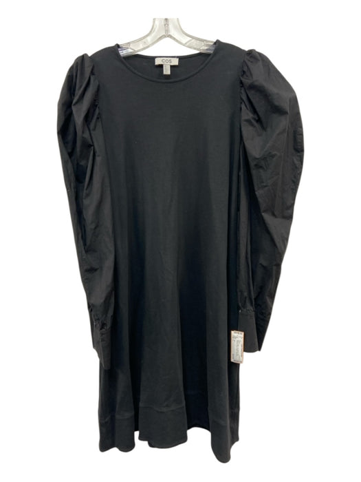 COS Size L Black Cotton Long Sleeve Puff Shoulder Knee Length Dress Black / L