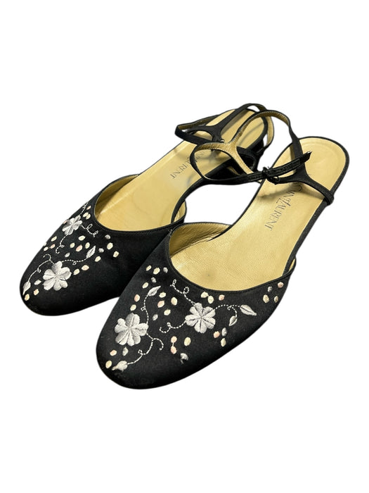 YSL Shoe Size 7.5 Black Canvas Floral Open Heel Adjustable Ankle Shoes Black / 7.5