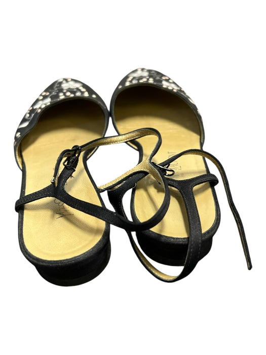 YSL Shoe Size 7.5 Black Canvas Floral Open Heel Adjustable Ankle Shoes Black / 7.5