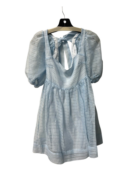 BHLDN Size 0 Baby Blue Polyester Half Puff Sleeve Back Zip Tie at Back Dress Baby Blue / 0