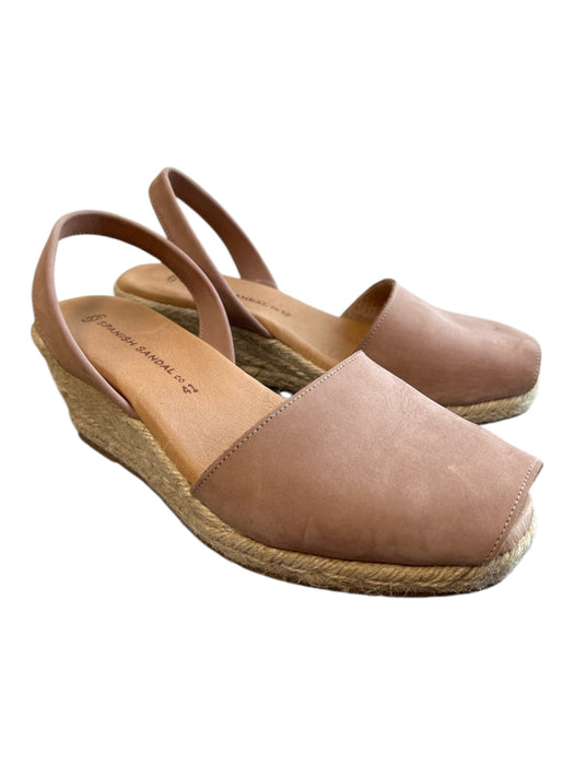 Spanish Sandal Shoe Size 41 nude Leather Peep Toe Stretch Strap Wedge Shoes nude / 41