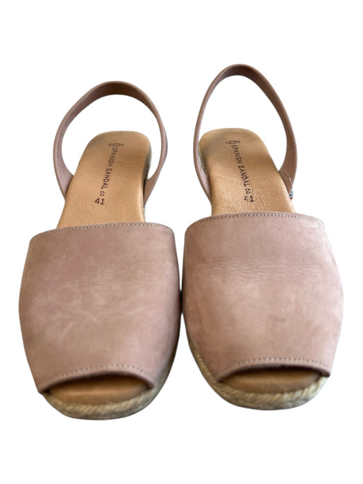Spanish Sandal Shoe Size 41 nude Leather Peep Toe Stretch Strap Wedge Shoes nude / 41