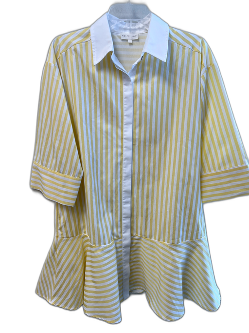 Entro Size Small Yellow & White Cotton Blend Striped Collared 3/4 Sleeve Dress Yellow & White / Small