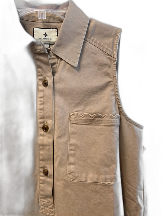 Tuckernuck Size Small Khaki Brown Cotton Sleeveless Collared Pockets Dress Khaki Brown / Small