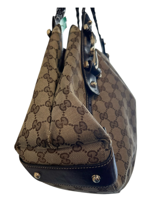 Gucci Tan & brown Canvas & Leather Logo Goldtone Hardware Double Strap Bag Tan & brown / Large