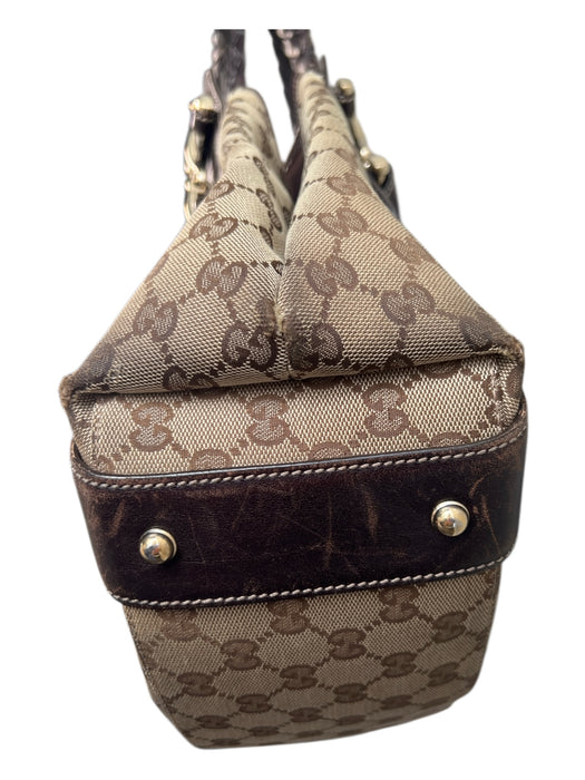 Gucci Tan & brown Canvas & Leather Logo Goldtone Hardware Double Strap Bag Tan & brown / Large