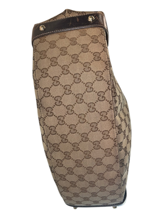 Gucci Tan & brown Canvas & Leather Logo Goldtone Hardware Double Strap Bag Tan & brown / Large