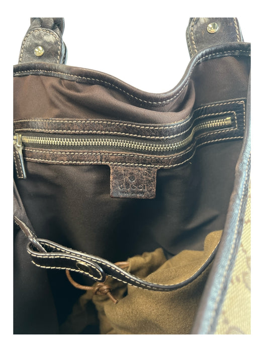 Gucci Tan & brown Canvas & Leather Logo Goldtone Hardware Double Strap Bag Tan & brown / Large